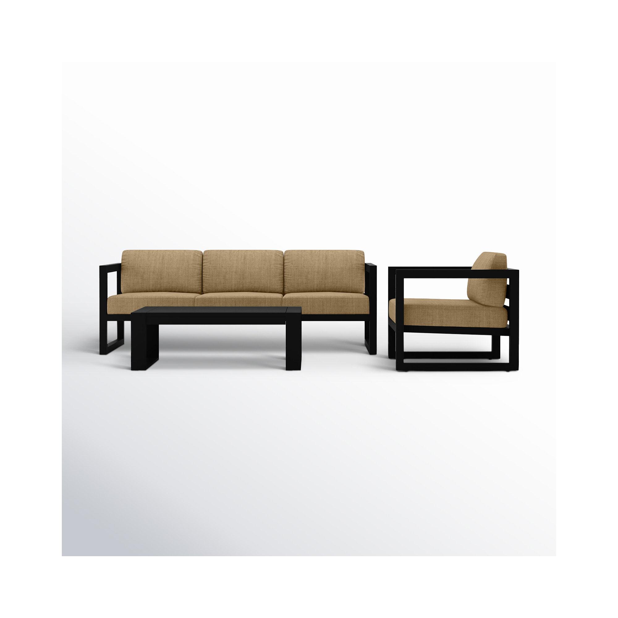 Smith 3 Piece Sofa Seating Group with Sunbrella® Cushions, Heather Beige, Black