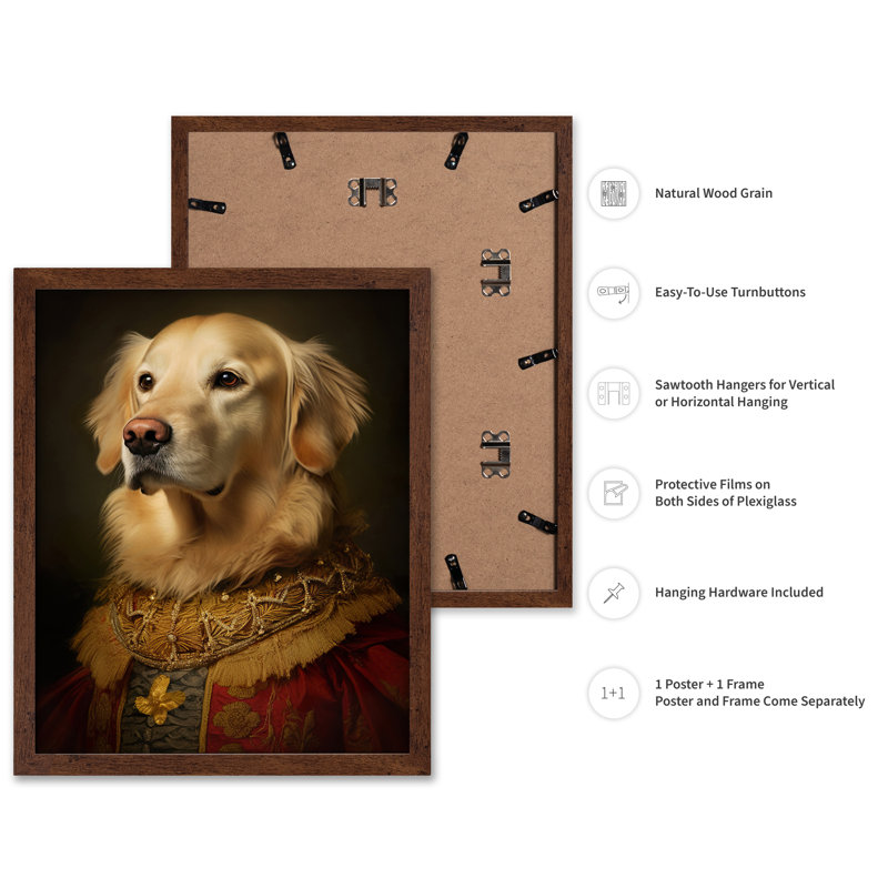 Golden Retriever aristocratique, 18"H x 24"W, Poster, Brown Framed