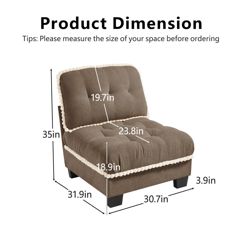 Armless Sofa Chenille-Brown