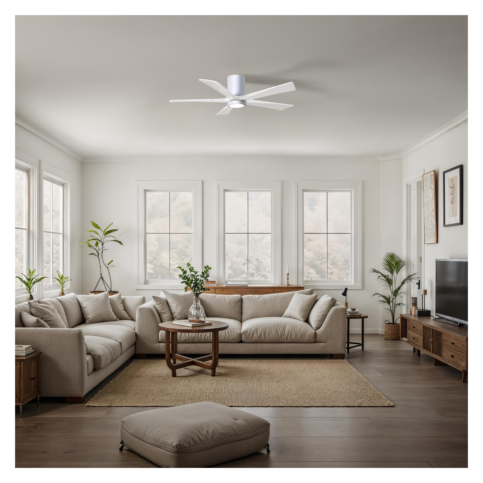 Irene 5 - Blade LED Ceiling Fan with Light Kit Included, Gloss White, Matte White, 52"