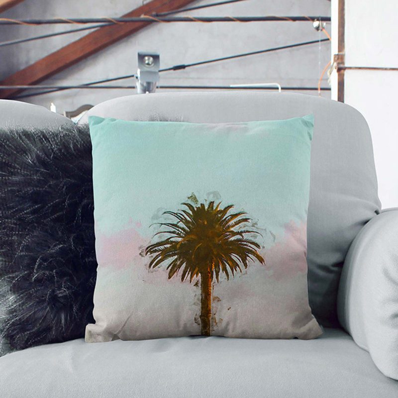 Sunset Palm Tree Cushion with Filling, Stone, 40cm H x 40cm W x 15cm D