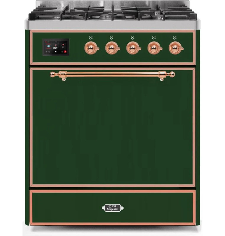 Cuisinière à double combustible 30 pouces ILVE Majestic II, 5 brûleurs en laiton, 4 cu. Capacité du four (porte pleine)