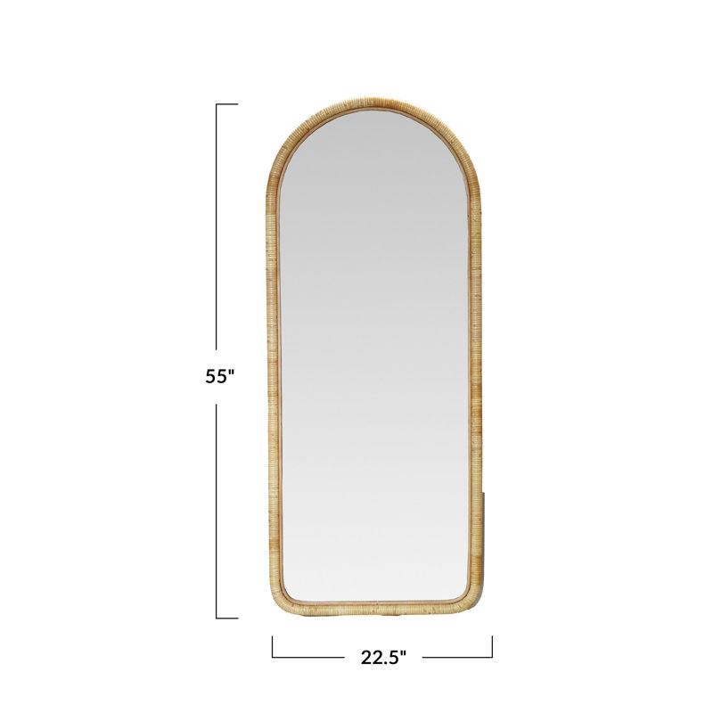Miroir mural arqué avec cadre en bois enveloppé de rotin