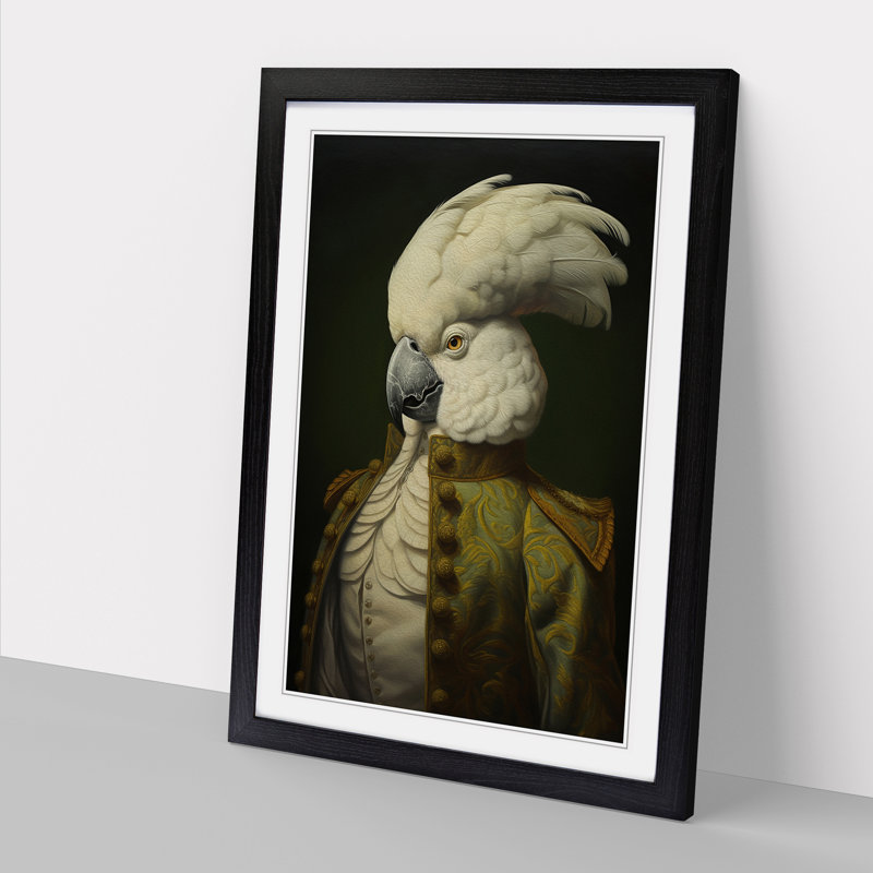 Cockatoo Renaissance - Single Picture Frame Print on Wood, Black, 34cm H x 25cm W x 2cm D