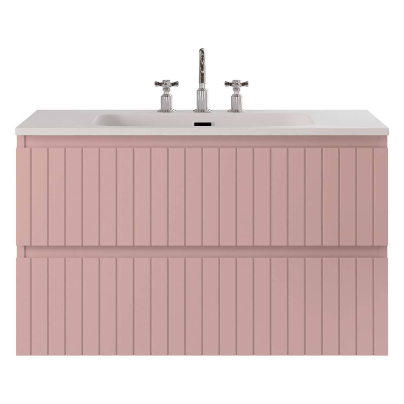 Meuble-lavabo simple flottant cannelé 36 po Atharv, Rose, 36" W
