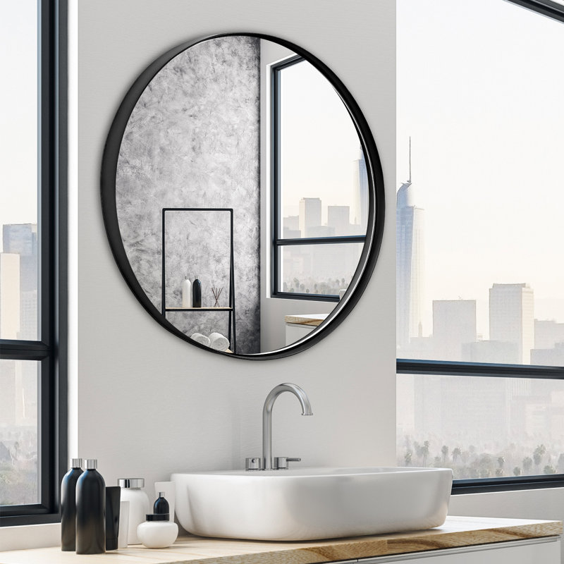 Miroir de salle de bain moderne moderne, Noir, 24" X 24"