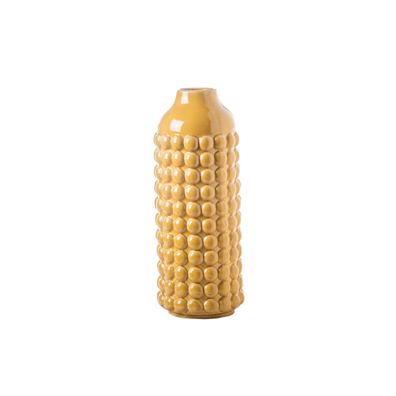 Vase de table en céramique Urban Trends Collection, H 16,5 po x l 6,5 po x P 6,5 po, Jaune