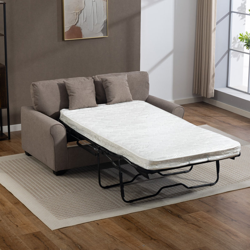 2 Seater Linen Blend Sofa Bed, Brown