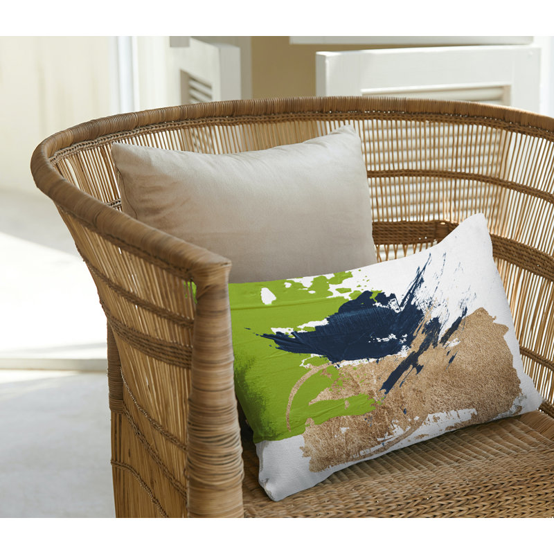 Coussin lombaire abstrait intérieur / extérieur, Chertreuse / or / blanc