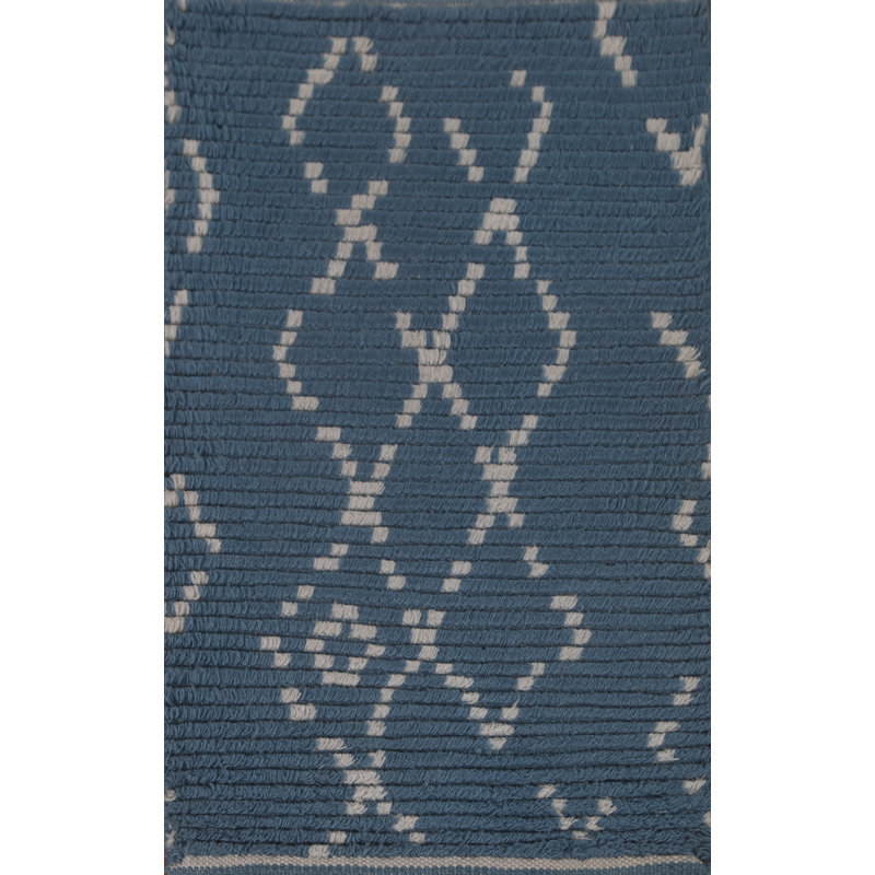 Tapis bleu / blanc en laine noué à la main de conception unique 2 pi x 3 pi New Age