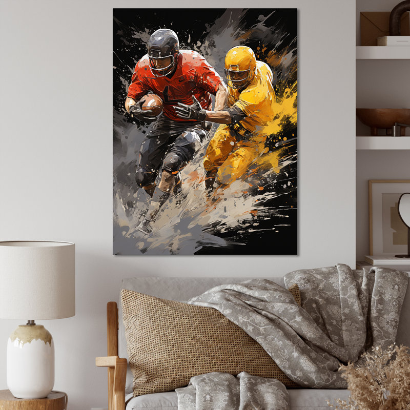«Yellow Football Dynamic Plays I» - décoration murale sport, H 20 po x l 12 po x P 1 po, Toile tendue