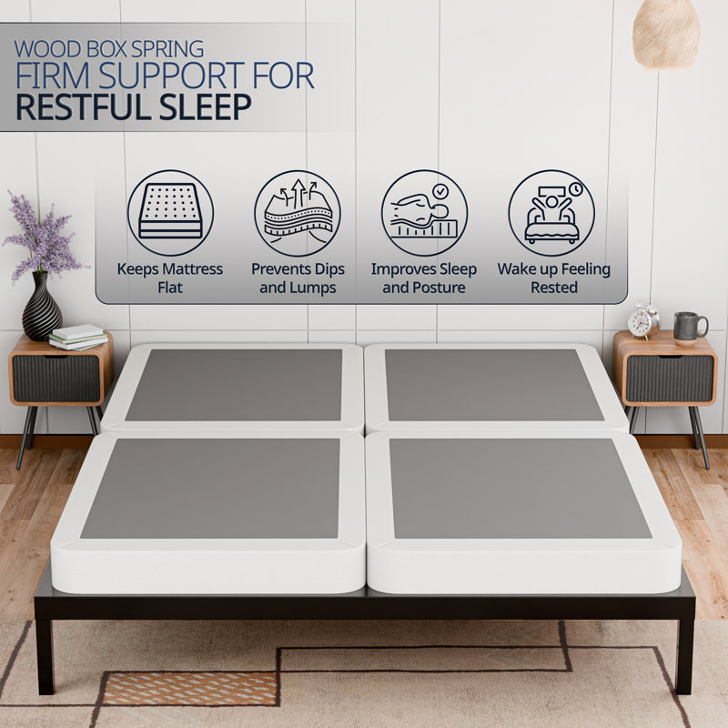 Split Wooden Box Spring / foundation for Mattress Support, Fully Assembled, King, Low Profile (4")
