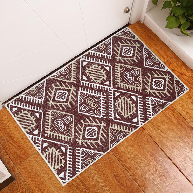 Matteson Non-Slip Geometric Indoor Doormat, Maroon