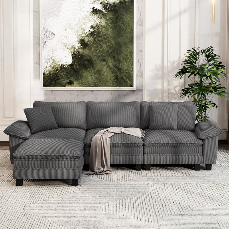 Canapé modulaire de 124 po, canapé surdimensionné en L avec repose-pieds et canapé profond à 4 places avec coussin décoratif