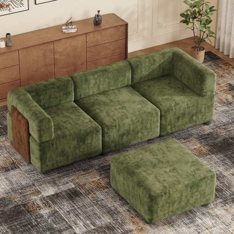 Canapé moderne surdimensionné en chenille de 100 pouces avec repose-pieds. Combinaison gratuite, sans outil, Chenille verte