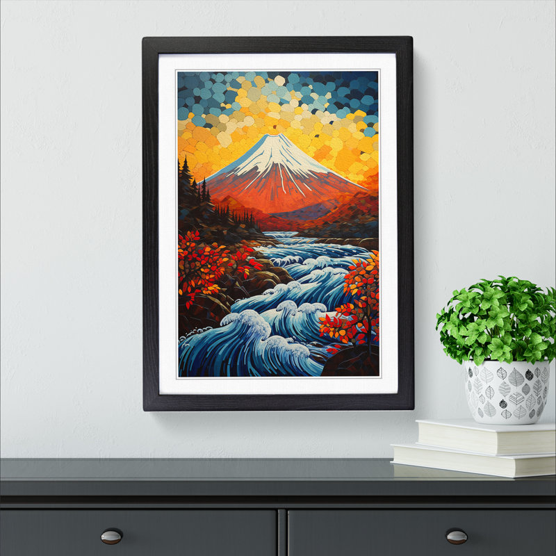 Mount Fuji Orphism - Single Picture Frame Print on Wood, Black Framed, 64cm H x 46cm W x 2cm D