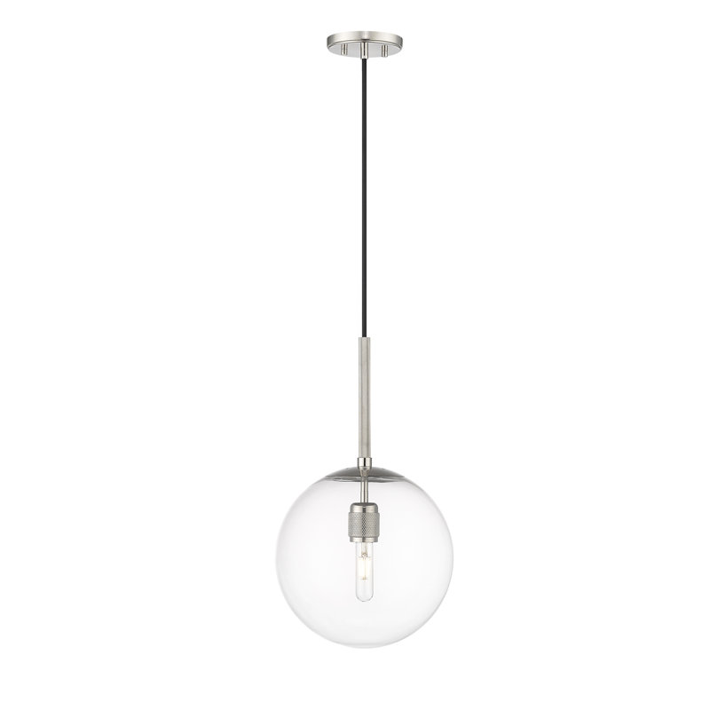 Luminaire suspendu 1 lumière Sola, Transparent, Noir mat, Nickel poli