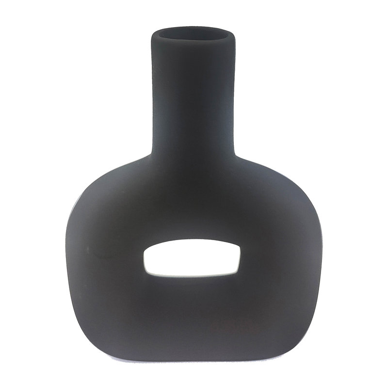 Modern Geometric Stoneware Dolomite Vase - Minimalist Decorative Accent for Contemporary Home Decor, Black