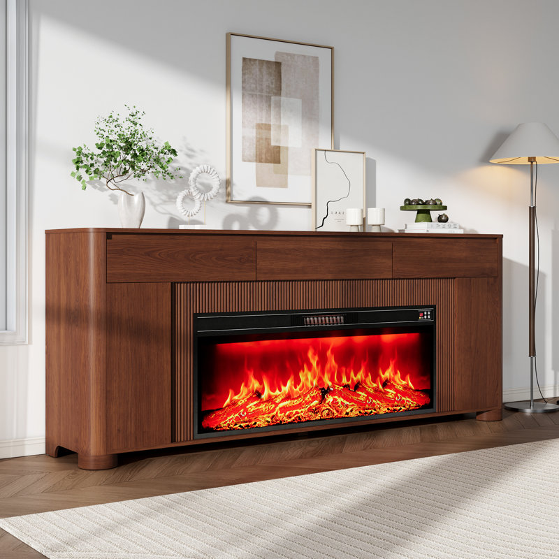 TV Stand Fireplace for TVs up to 78" Fireplace, Walnut