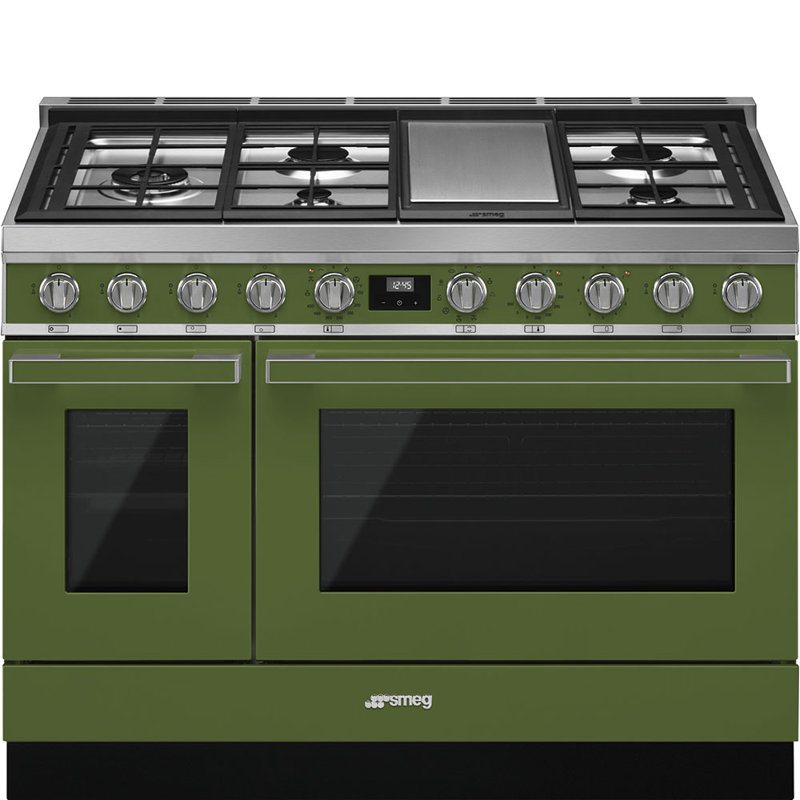 SMEG Portofino 48" 5.9 cu ft. Freestanding Dual Fuel Range, Olive Green