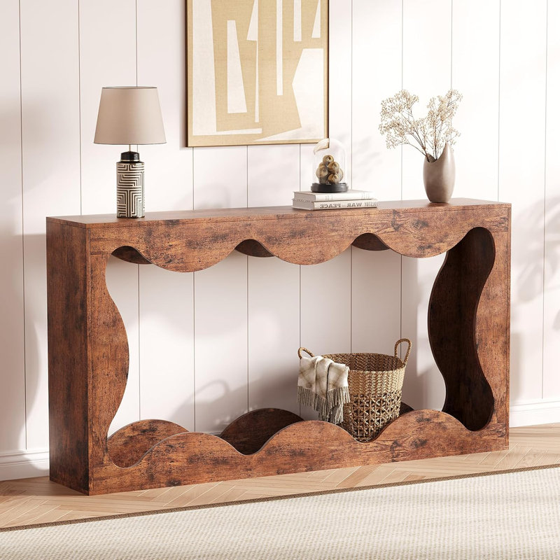 63" Farmhouse Entryway Table, Storage Console Table & Hallway Foyer Console Table, Brown