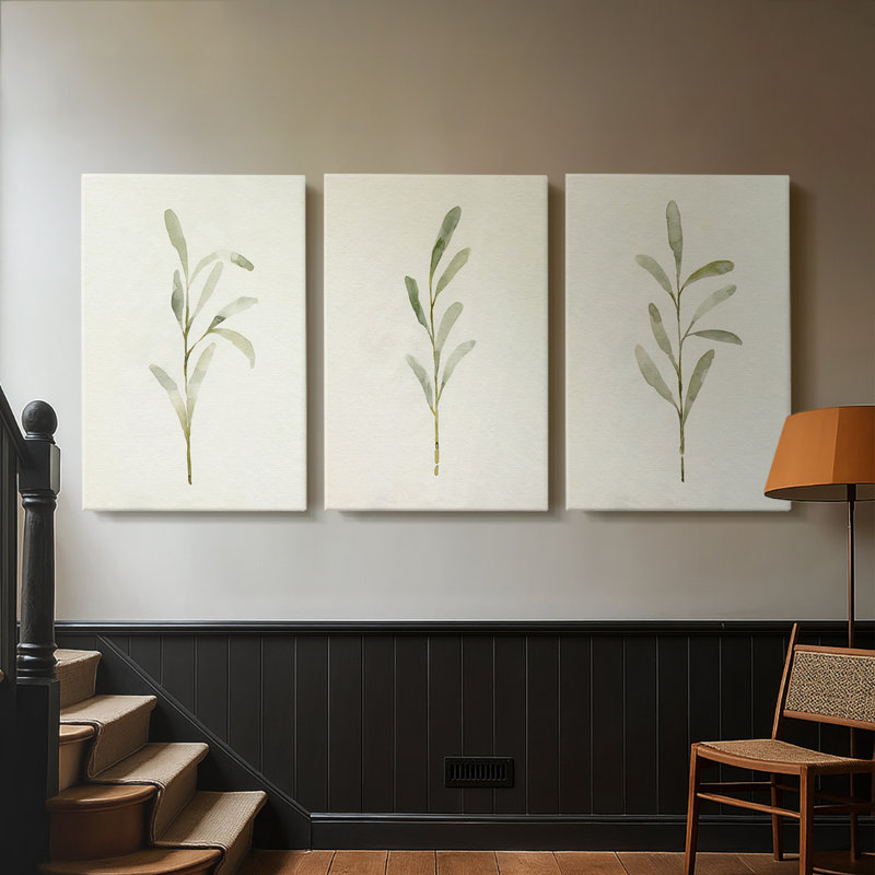 Olive Leaves I - Toile tendue avec châssis sur mesure - 3 pièces, H 60 po x l 120 po