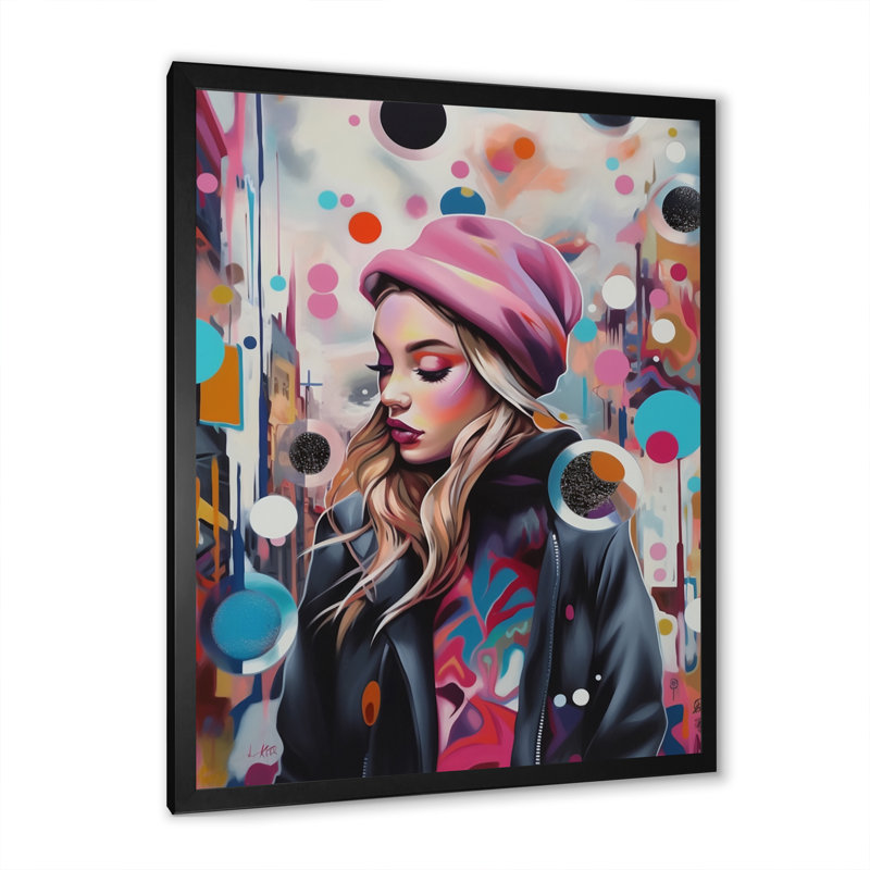 Portrait de femme pop art IV - Impression sur toile, H 32 po x l 24 po x P 1 po, Cadre photo noir