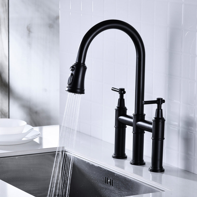 Robinet de cuisine noir mat avec option rétractable - Interrupteur à deux poignées pour un contrôle précis de l'eau, Noir mat