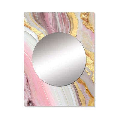 Seriguela Pink And Gold Marble Abstract III - Marble Unique Mirror, Modern Large Wall Mirror, Printed Metal Art