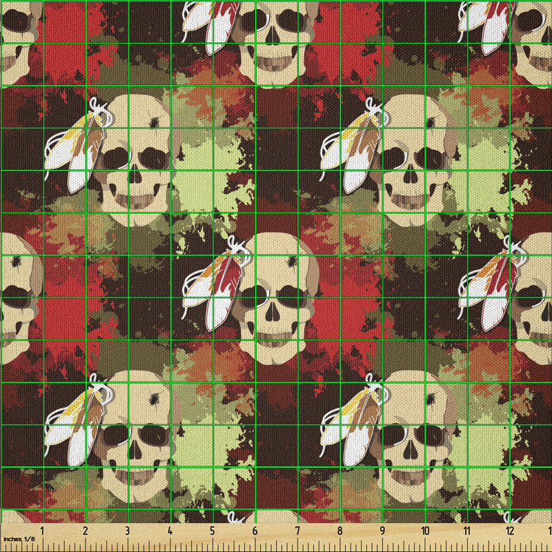 Cynethia Skull with Feathers Tribe Fabric