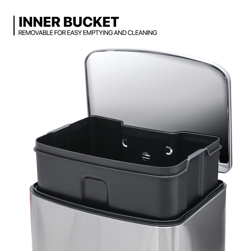 Silver 40L Stainless Steel Rectangular Step Trash Can