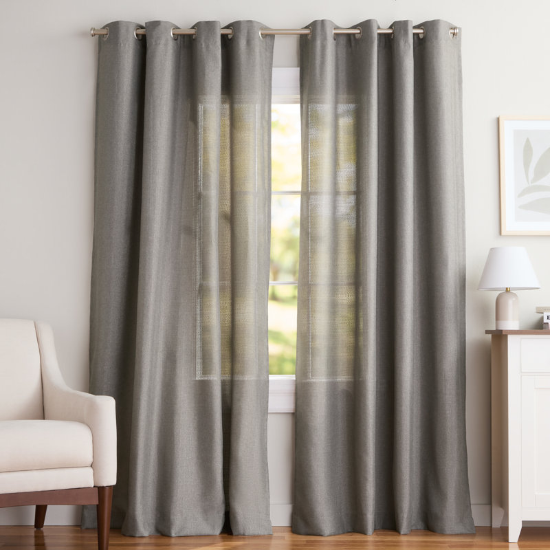 Panneaux de rideaux semi-transparents de couleur unie avec œillets Loha GT Aaliyah, Perle noire, L 52 po x L 96 po