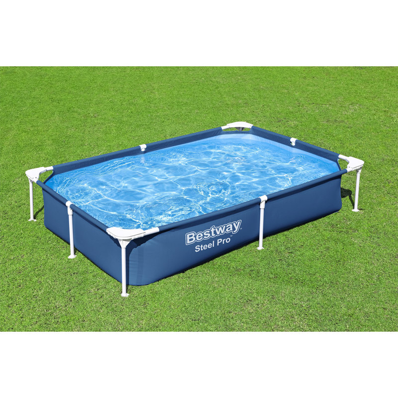 Blue Steel Frame Rectangular Above Ground Pool with Pump