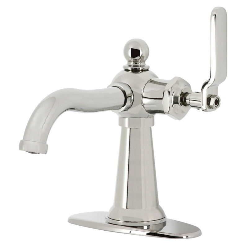 Kingston Brass Knight Single-Handle 1-Hole Deck Mount Bathroom Faucet with Push Pop-Up and Deck Plate, Lever Handle, Silver