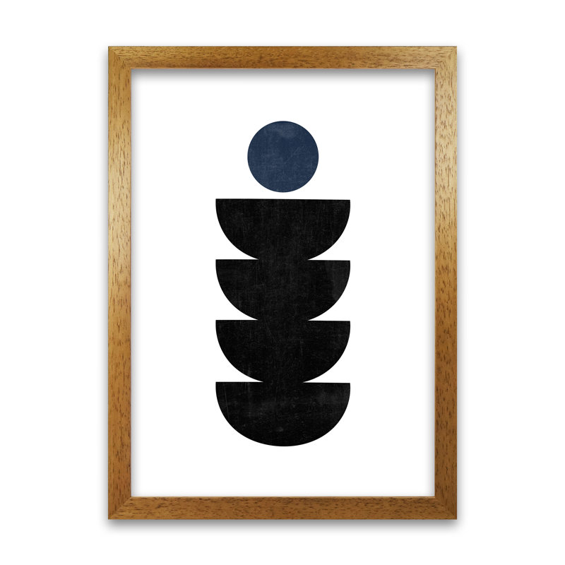 Mid Century Shapes Navy Dot 1 Piece Wall Art, 84cm H x 59cm W x 3cm D, Oak Frame