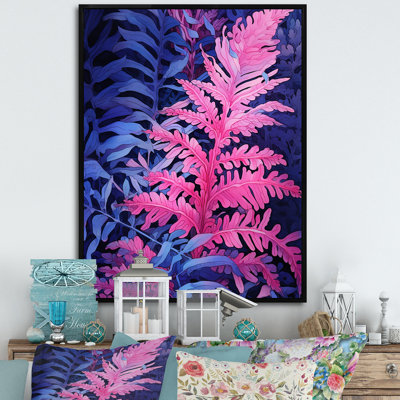 Fond de fougère rose bleue sur toile