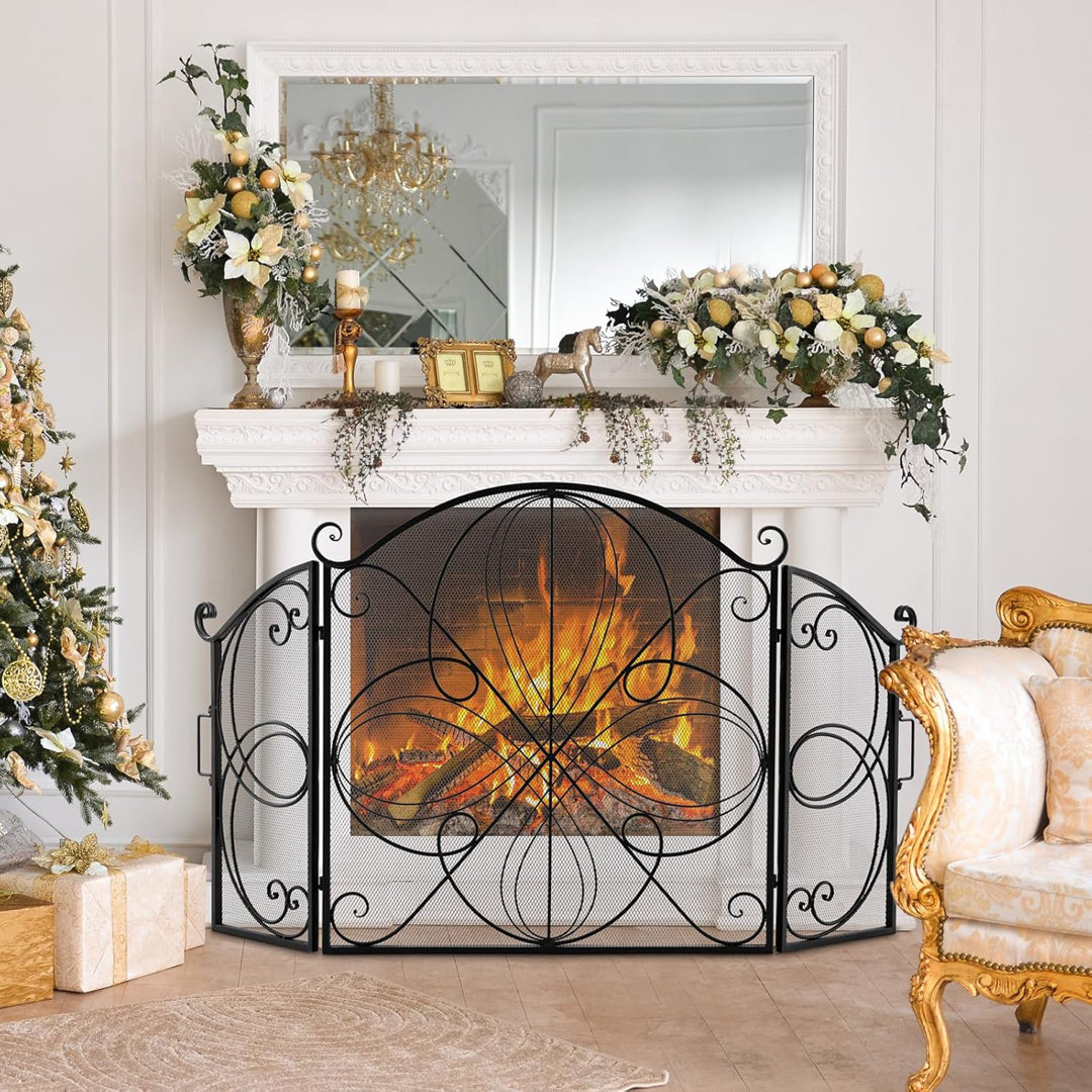 Alica 3 Panel Metal Fireplace Screen Fleur De Lis Living