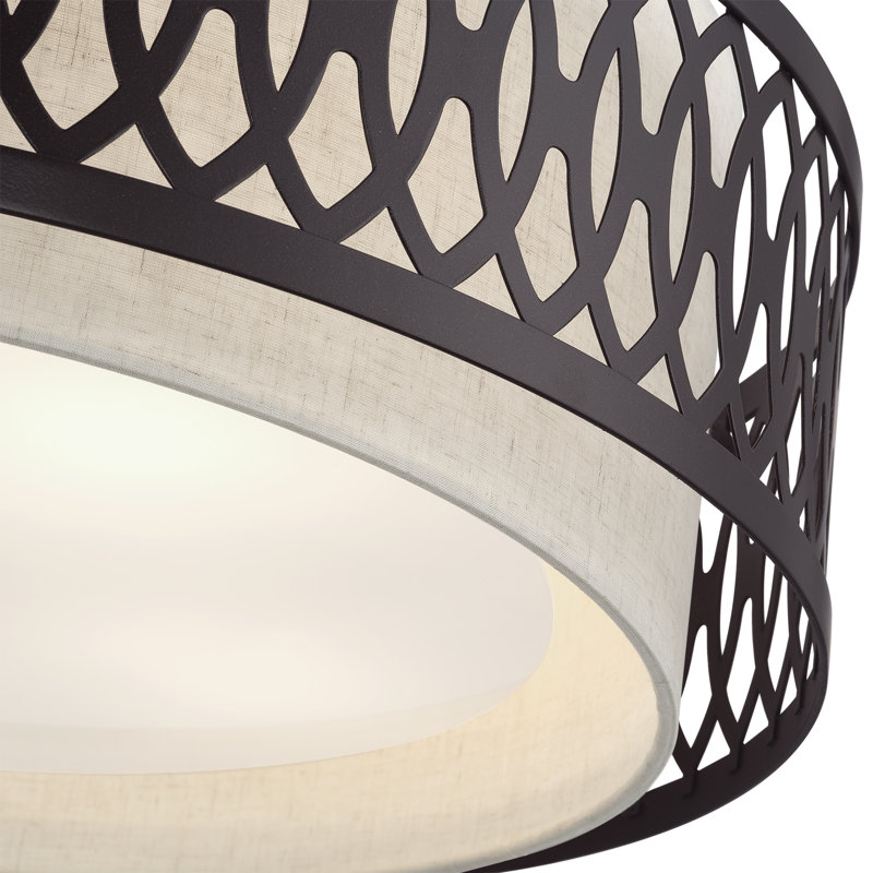 4 Light Soft Gold Extra Large Semi-Flush With Hand Crafted Oatmeal Color Fabric Hardback Shade, English Bronze