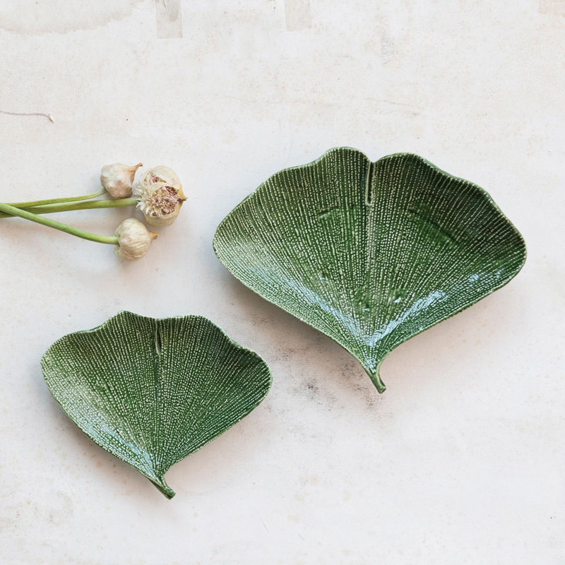 Boho Stoneware Gingko Leaf Shaped Plates