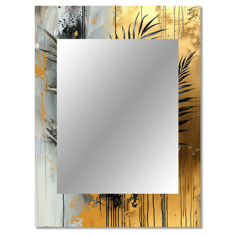 Minimalisme Ferns Golden Tropical Symphony III - grand miroir de fougères, miroir mural décoratif moderne, impression d'art en métal