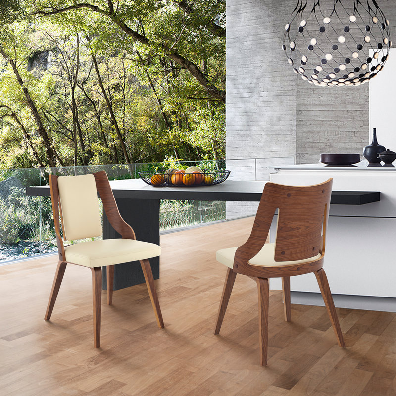 Chaises de salle à manger en simili cuir et bois Torolf (ensemble de 2), Gris, Noyer