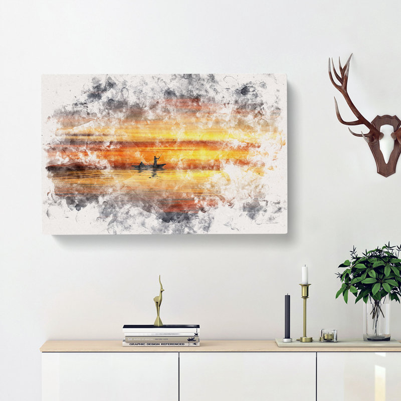 A Boat At Sunset - Wrapped Canvas Print, 60cm H x 91cm W x 3cm D