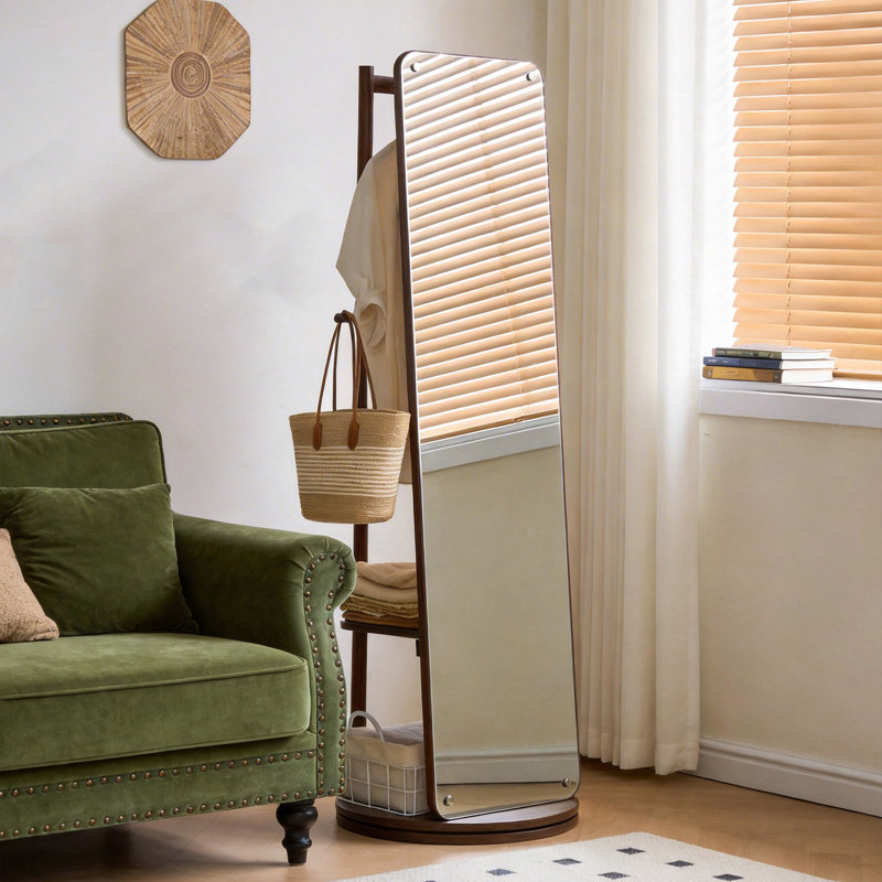 Miroirs décoratifs et muraux rotatifs, rangement en bois de noyer, maison moderne