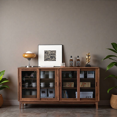 Simple Glass Sliding Door Accent Cabinet