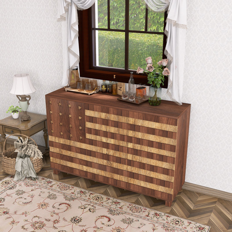 Sideboard Cabinet With Hand Carved Craftsmanship., Natural/Walnut