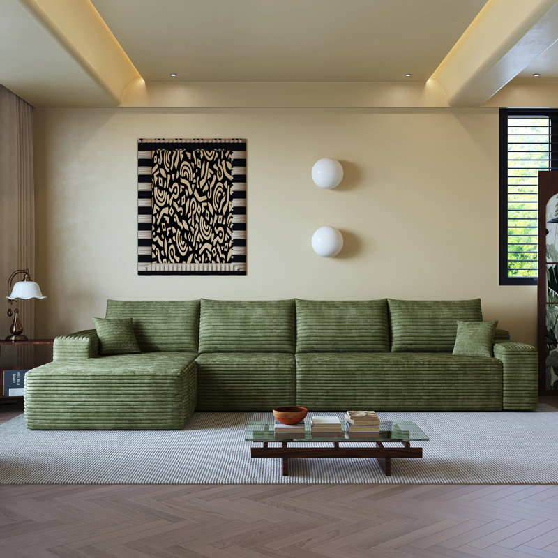 Canapé modulaire Cloud avec méridienne en L et assise profonde, aucun assemblage requis, Vert