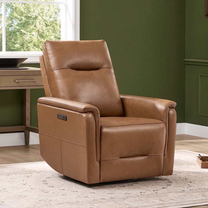 Top Grain Leather Dual Motor Swivel Glider Power Recliner with Power Headrest , Beige Top Grain Leather