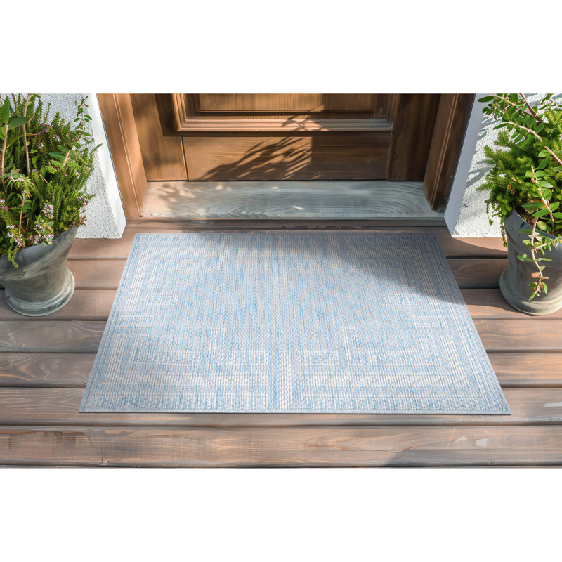 Amanda Geometric Aqua Indoor / Outdoor Area Rug, Rectangle 2' x 3'