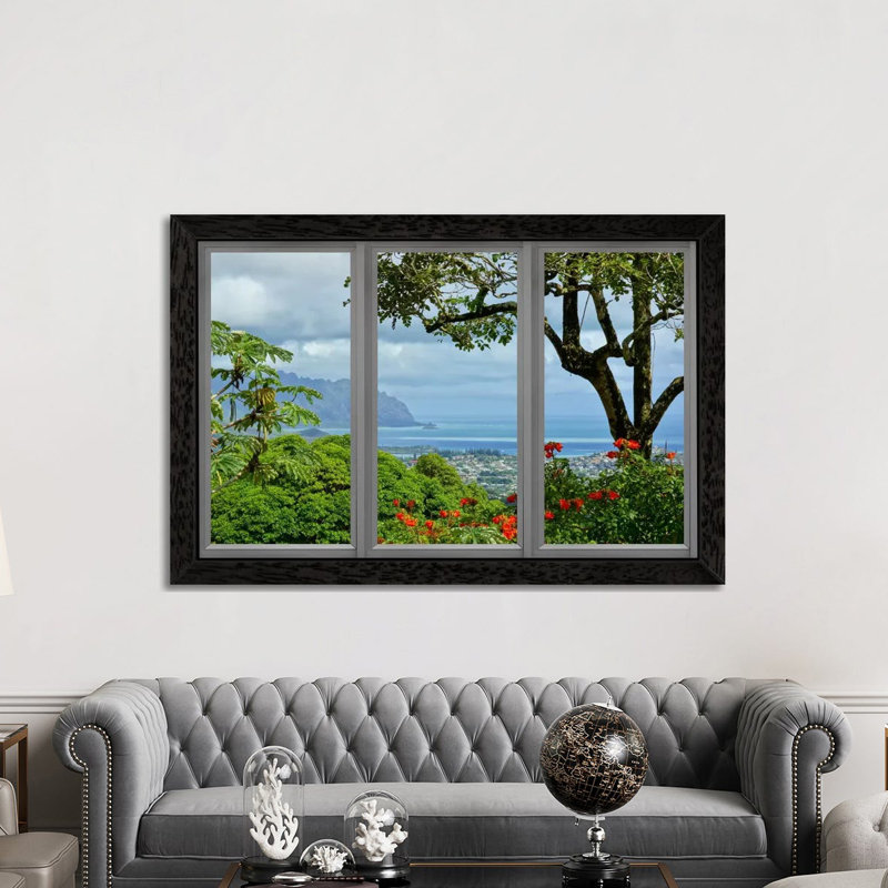 Hawaii Window View - Print on Canvas, 66.04 cm H x 45.72 cm W, Black Framed