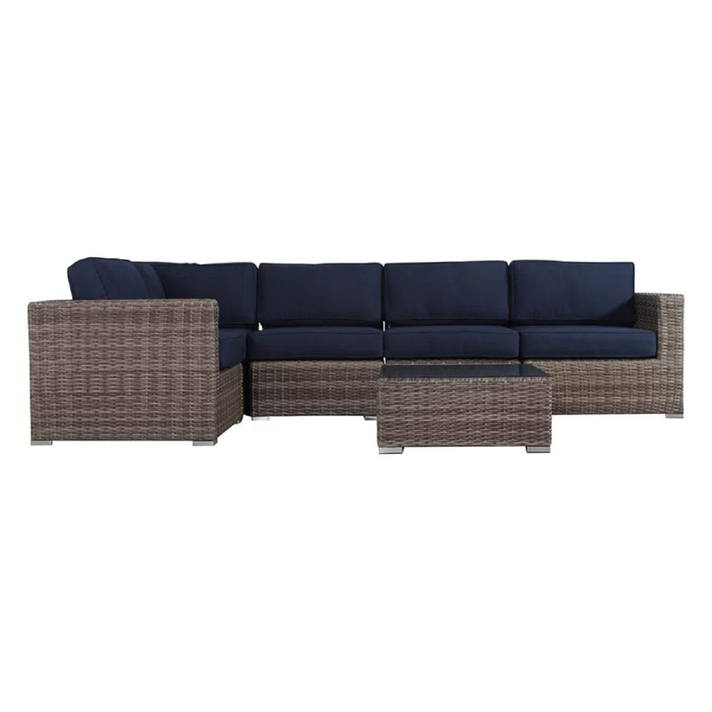 Lazaro Wicker Fully Assembled 4 - Person Seating Group with Sunbrella Cushions, Navy Blue, Mixed Gray